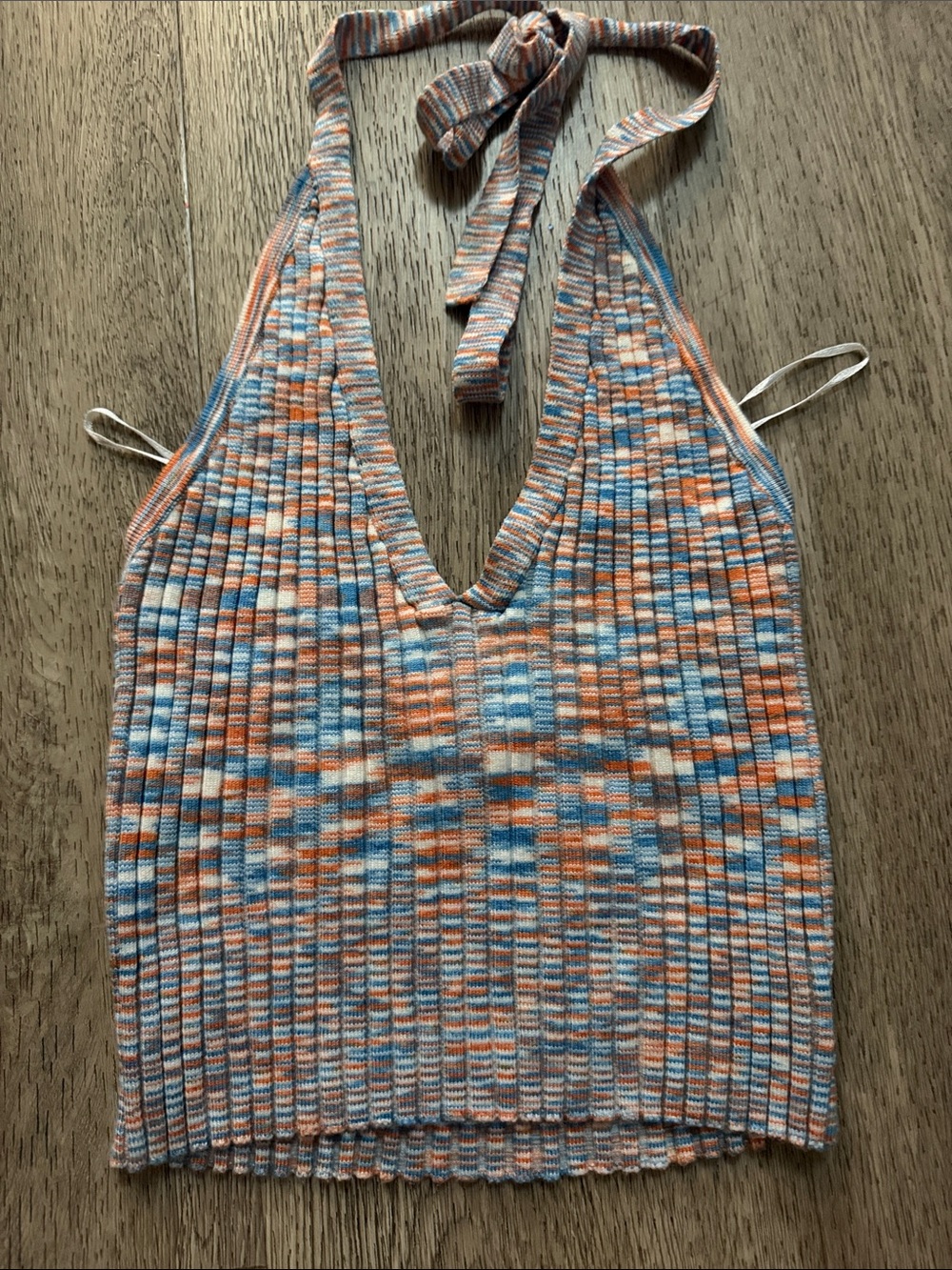 Cotton Candy Multicolor Ribbed Halter Top in Peach & Blue